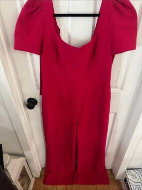 Rebecca Vallance Fuchsia One-Shoulder Jumpsuit with Puff Sleeve
